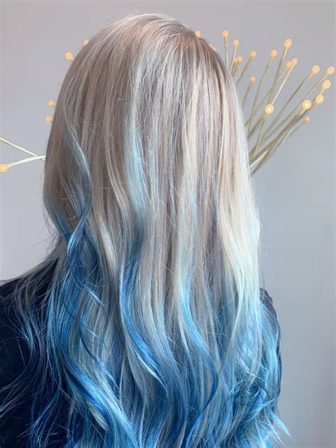 blonde hair with blue highlights